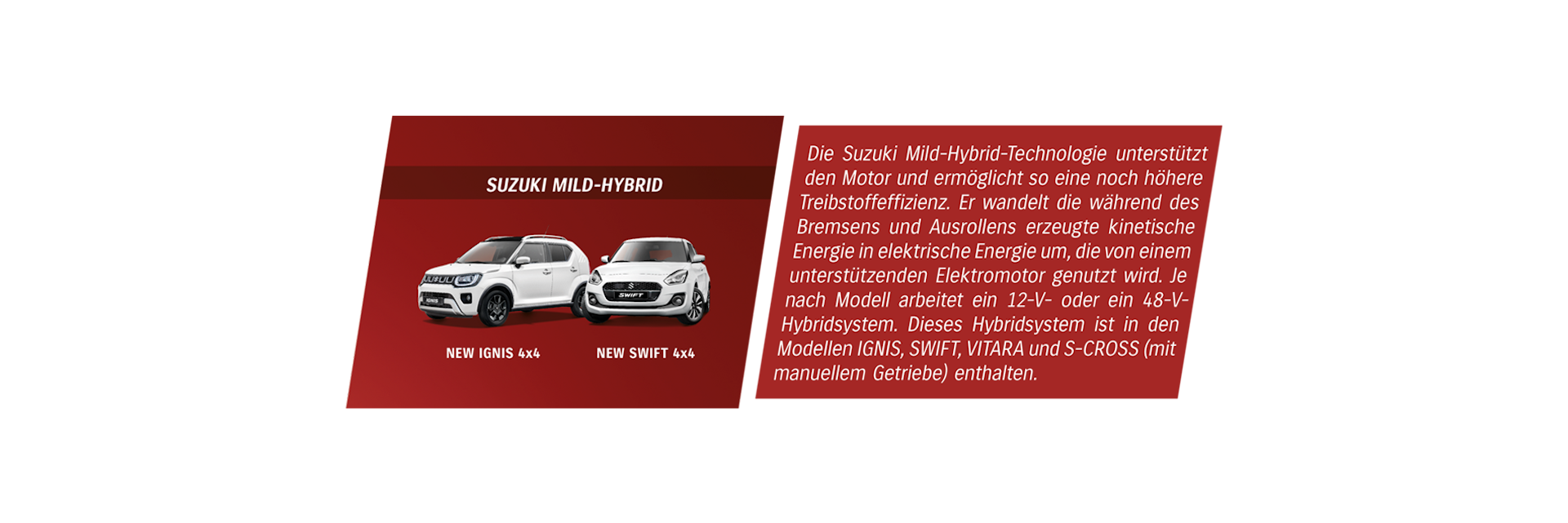 Zwei Suzuki Mild-Hybrid mit Text.