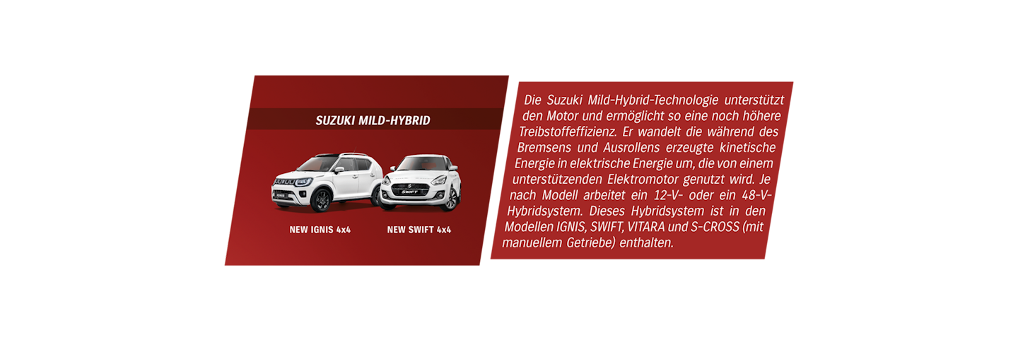 Zwei Suzuki Mild-Hybrid mit Text.