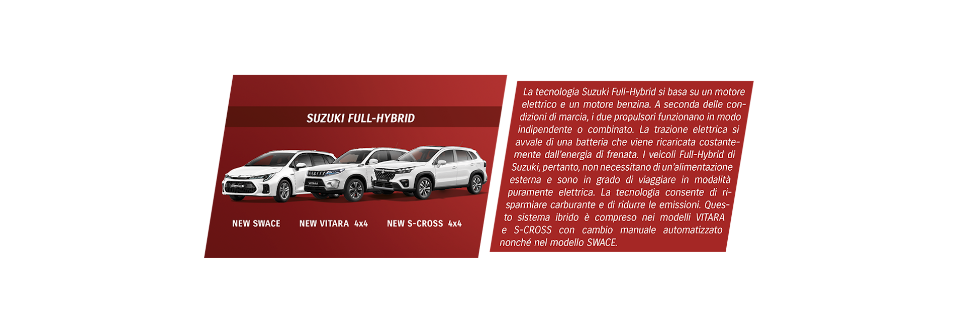 Tre Suzuki Full Hybrid con testo.