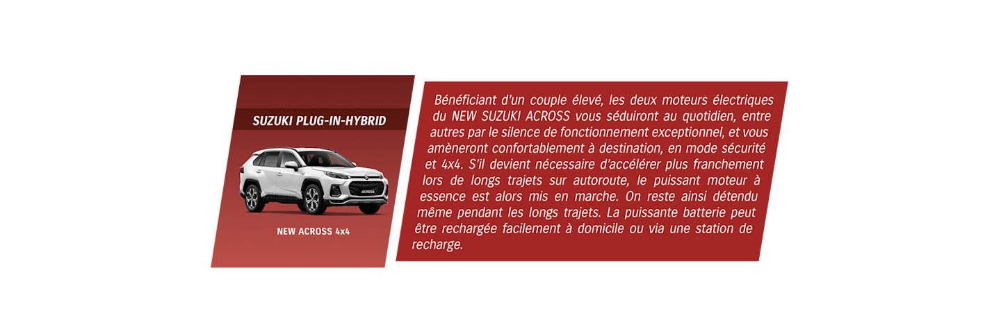 Suzuki hybride rechargeable avec texte.