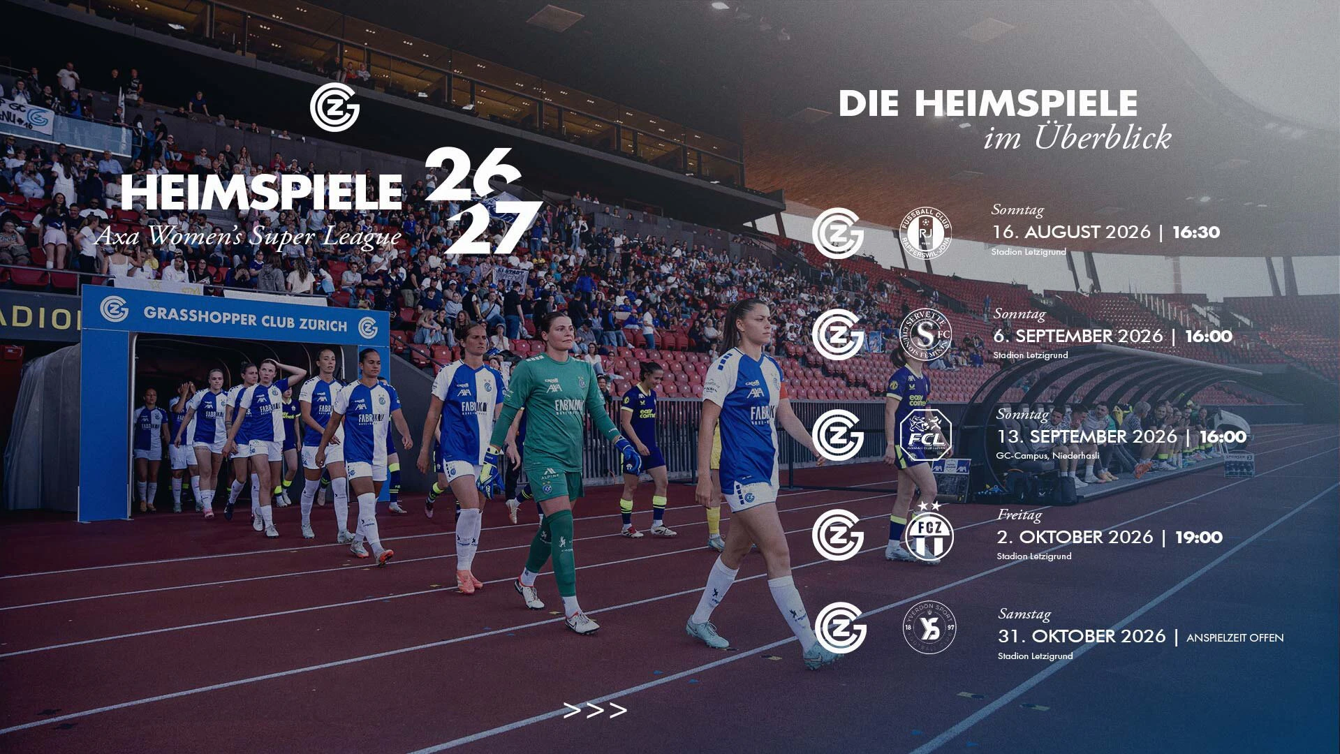 Die nächsten Heimspiele der GC Mannschaft in der Saison 26/27.