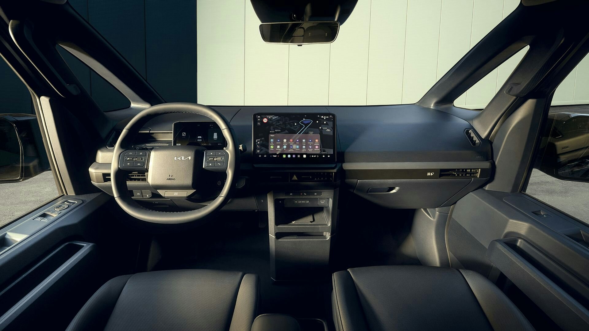 Heckansicht des Kia PV5 Cargo mit platzsparendem Design, schnellem Zugang und hoher Ladekapazität