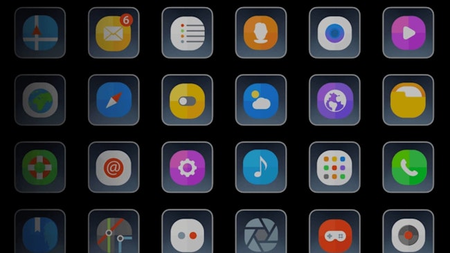 Raster mit bunten App-Icons zur Darstellung des Kia PBV App Market auf Android Automotive OS